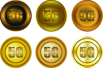 5g Icon set button with six golden colour, internet, web, sign concept for communication, vector eps10