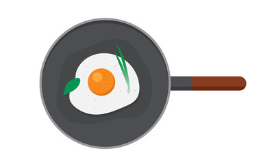 Fried eggs in a pan. Fried eggs with herbs and black pepper. Flat vector illustration isolated on white background.