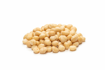 Macadamia nuts isolated on white background.
