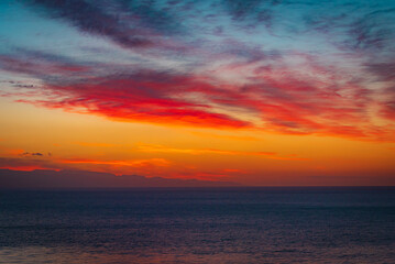 Beautiful red sky over the sea