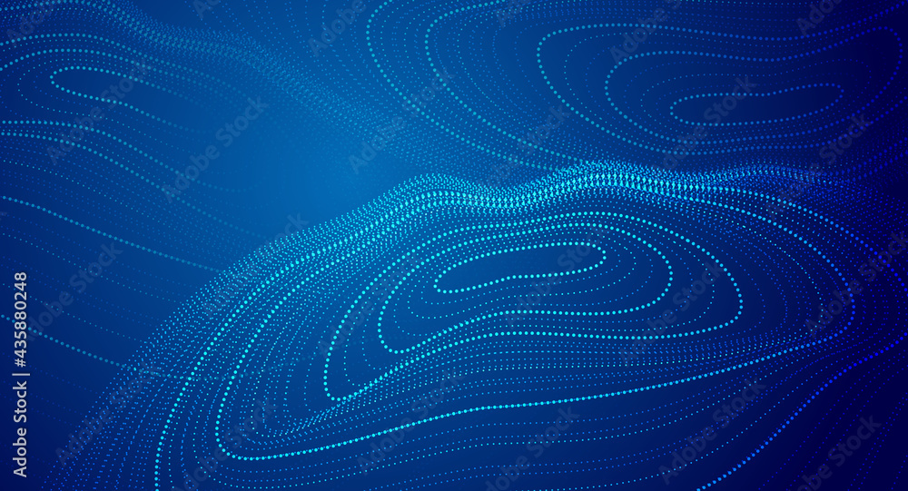 Poster dot-line micro-particle waveform spiral internet science and technology big data background.