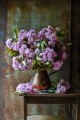 Beautiful bouquet pink flowers. lilac flowers. cherry flowers in vase .