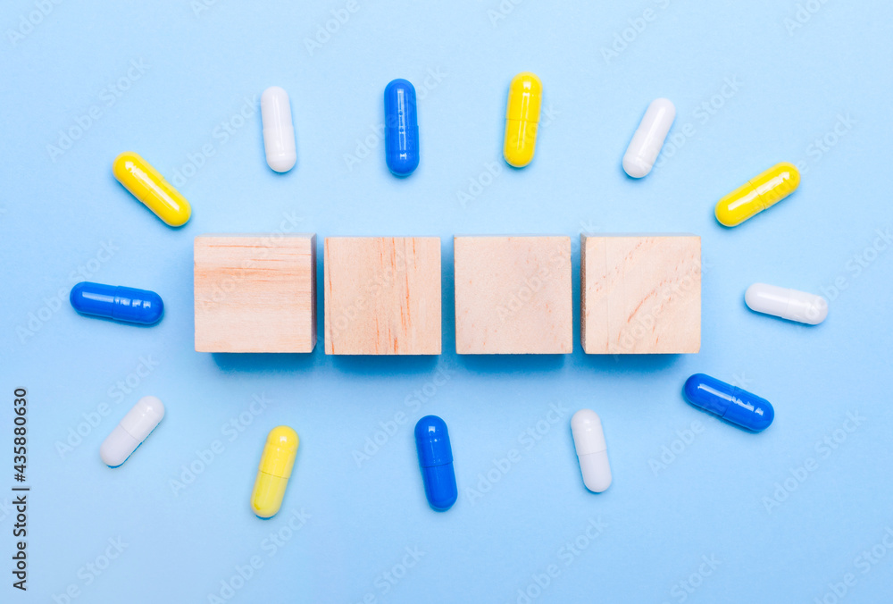 Fototapete wooden blocks and cubes ready for adding text and word that can be used to convey a message or a con