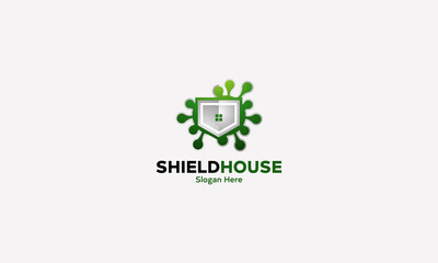 Virus protection with home shield logo design template