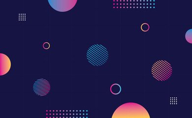 Colorful modern geometry on a dark blue background.