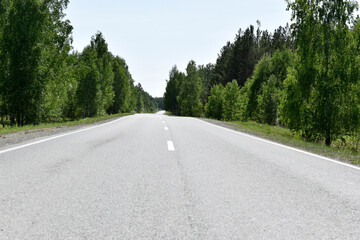 High speed asphalt road highway in the afternoon in the forest