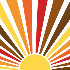 Let the sunshine in retro style illustration with colorful (orange, yellow, red, brown) sun rays on white background for summer lovers - 435881043