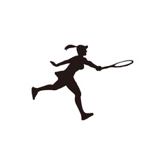 Fototapeta na wymiar woman athlete swing her tennis racket silhouette - tennis cartoon athlete silhouette isolated on white