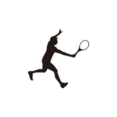 man athlete swing her tennis racket silhouette - tennis cartoon athlete silhouette isolated on white