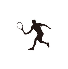 Fototapeta na wymiar sport man swing his tennis racket silhouette - tennis athlete cartoon silhouette isolated on white