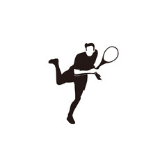 sport man swing his tennis racket to smash the ball silhouette - tennis athlete to smashing the ball cartoon silhouette isolated on white