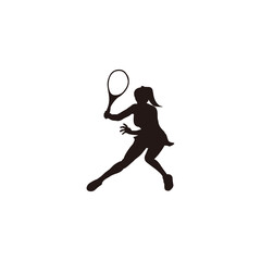 sport woman swing his tennis racket silhouette - tennis athlete cartoon silhouette isolated on white