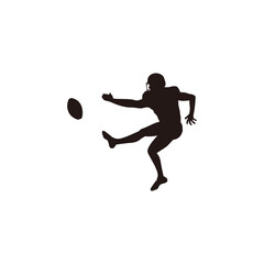 Fototapeta na wymiar silhouette of sport man kicking the ball on a football game - rugby player kicking the ball silhouette isolated on white