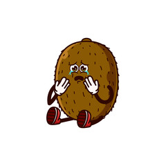 Cute Kiwi Fruit character sitting and crying. Fruit character icon concept isolated. flat cartoon style Premium Vector
