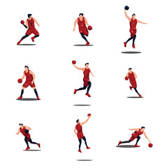 illustrations cartoon set of man playing basket ball game - illustrations set of basket ball player isolated on white