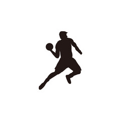 Fototapeta na wymiar silhouette of man throwing the ball on basket ball game - illustrations of basket ball player throwing the ball cartoon silhouette isolated on white