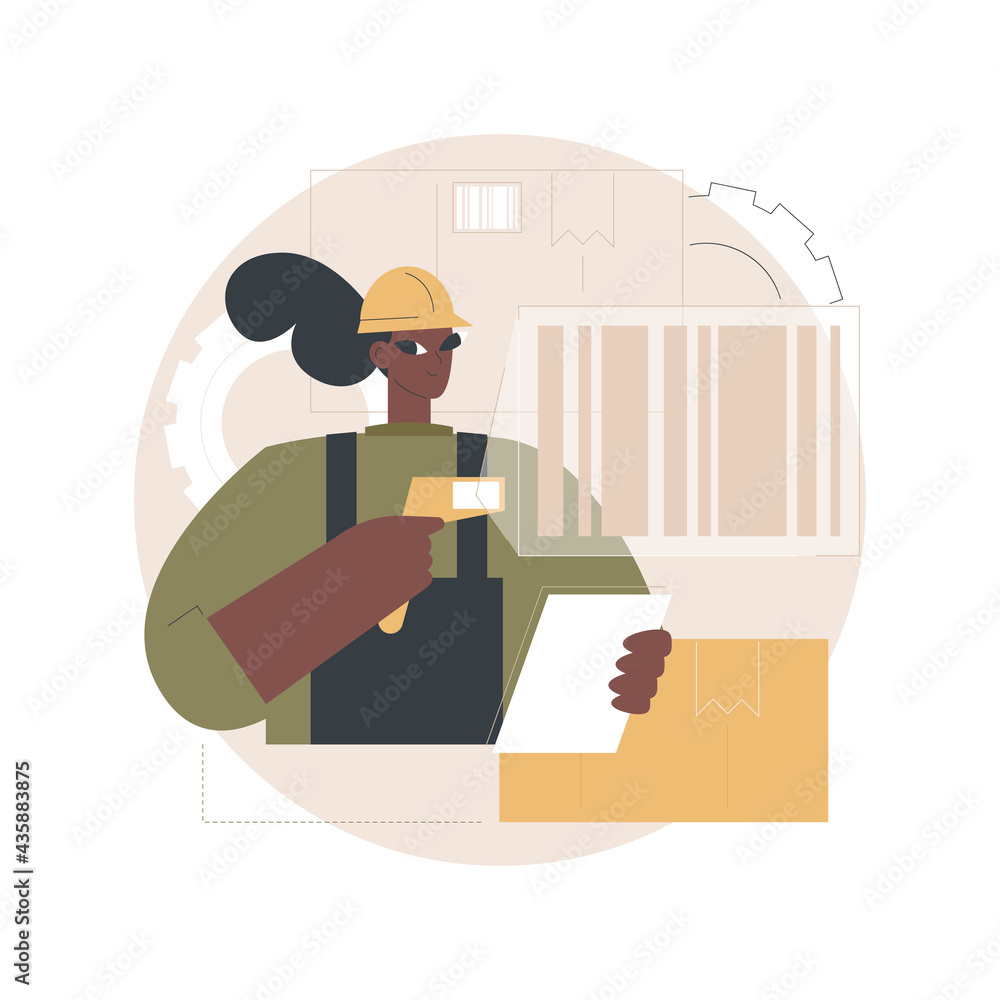 Poster barcode scanning abstract concept vector illustration. barcode generator software, warehouse logisti
