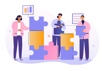 People connecting puzzle elements
