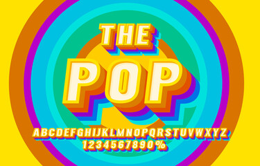 Pop Retro font set collection, letters and numbers symbol. Vector
