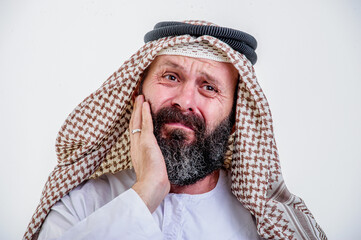 Middle Aged Arab Man having Toothache, Cavity
