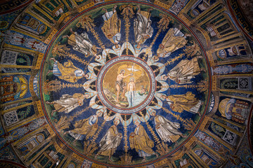 Fototapeta na wymiar Interior of Baptistery of Neon. Ravenna, Emilia Romagna, Italy, Europe.