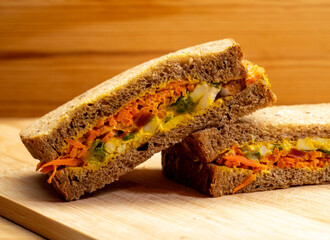 fresh sandwich on wood background