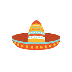 Mexican sombrero hat on an isolated white background. Festive design and fiesta. Decoration with ethnic ornament.