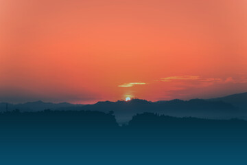 Blue sky background with little clouds, morning sun rising up. In Phuket, Thailand