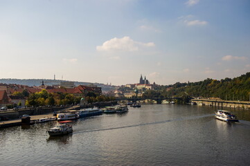 Fototapeta na wymiar Bridges across the Vlatva River in Prague, Czech Republic