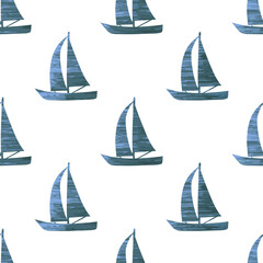 Sailing boat pattern. Minimalist vector seamless illustration with ship.