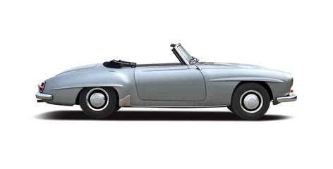 Foto auf Acrylglas Oldtimer Klassisches Roadster-Auto, Seitenansicht isoliert auf weißem Hintergrund
