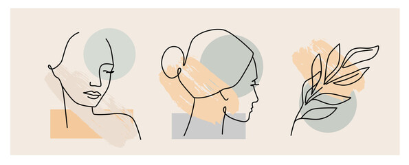 Vector Woman head line style portrait. Outline female 