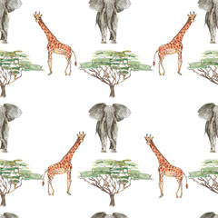 Safari Animal print decorative vintage style seamless black and white monochrome coloring pattern 