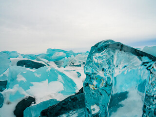 Beautiful transparent ice of winter lake