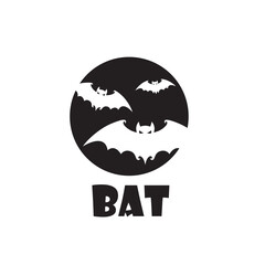 emblem of halloween flying bats and moon isolated on white background