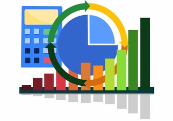 Pie chart bar chart and calculator / Data Analytics Icon