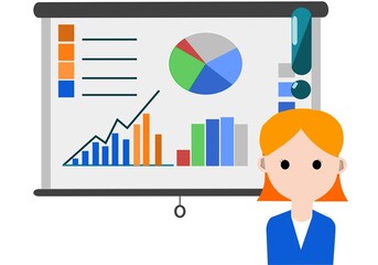 business person with graphs and charts / Consulting icon