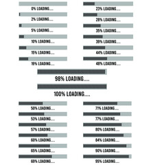 Obraz premium Loading bar diagrams from 0 to 100 percent.