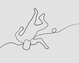 Continuous line, Top Down Shot of a Man after Accident. Drawing of set People. (Vector illustration one line drawing)