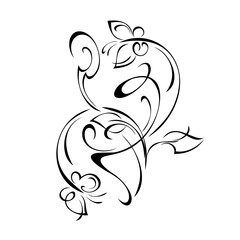 butterfly 11. decorative element with stylized butterflies, leaves and curls in black lines on a white background