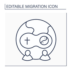 Assimilation line icon. Cultural and religious assimilation.Rejection of other people faiths or cultural preferences.Migration concept. Isolated vector illustration. Editable stroke