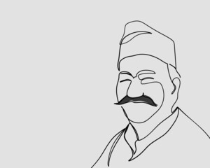 Continuous line, Arabian man with retro mustache. Drawing of set People. (Vector illustration one line drawing)