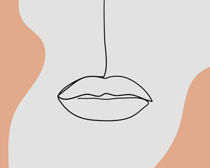 Continuous line, Close up of human mouth. Drawing of set Face. (Vector illustration one line drawing)