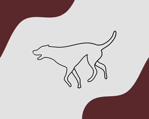 Continuous line, Dog running. Drawing of set Animals. (Vector illustration one line drawing)