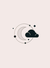 beautiful golden illustration boho style poster on beige background