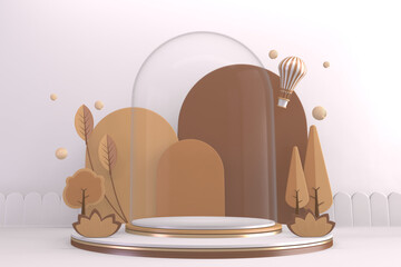 Modern Cylinder podiums brown and decoration cartoon style.3D rendering