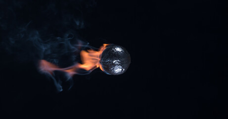 flying burning round bullet, antique cannonball