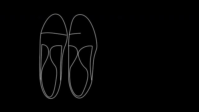 Self drawing animation of shoes. Fashion concept. Life style. Line art. Black background.