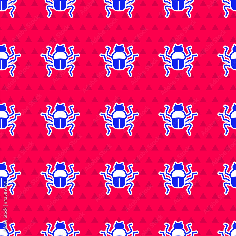 Poster blue beetle bug icon isolated seamless pattern on red background. vector