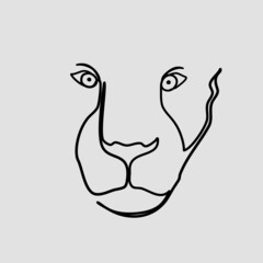 Continuous line, Lion head. Drawing of set Animals. (Vector illustration one line drawing)